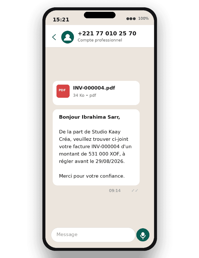 Facture WhatsApp avec Recoov